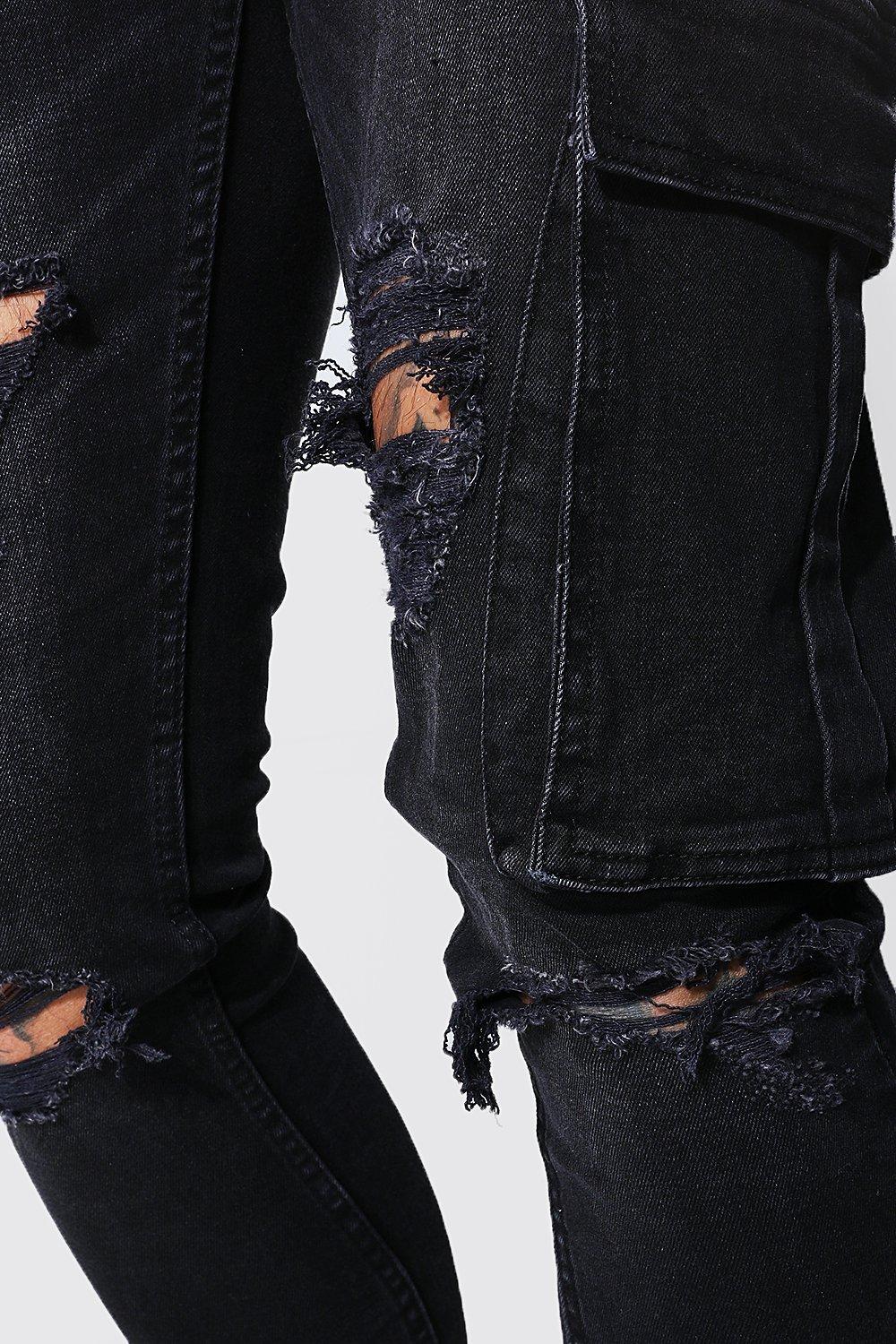 Ripped black hot sale cargo pants